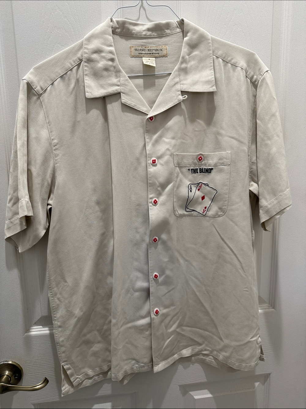 Island Republic Cream Short-Sleeve Camp Shirt with Card Pocket Embroidery
